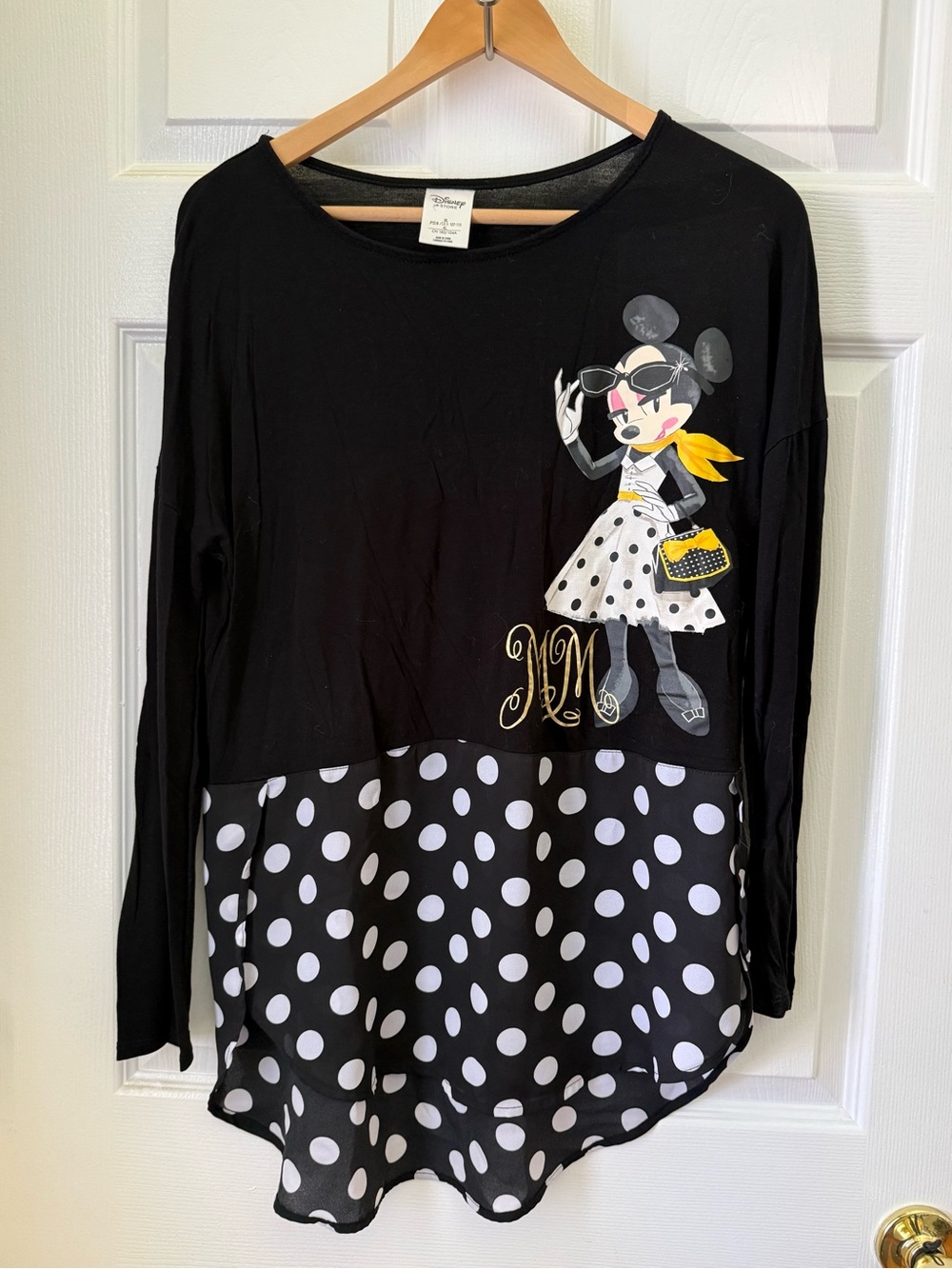 Vintage Disney Black Long Sleeve Minnie Mouse Polka Dot Top - Woman’s XL